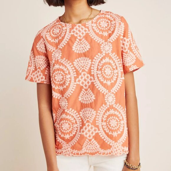 Anthropologie Eri + Ali Coral Embroidered Top XS - Picture 1 of 12